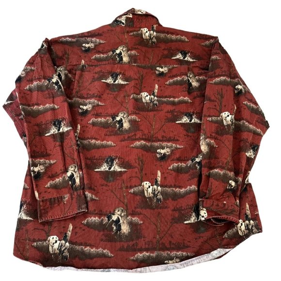 COLUMBIA RIVER LODGE LONG SLEEVE DOG/DUCK AOP RED BUTTON UP MENS LARGE |‎ E2 - Picture 3 of 7